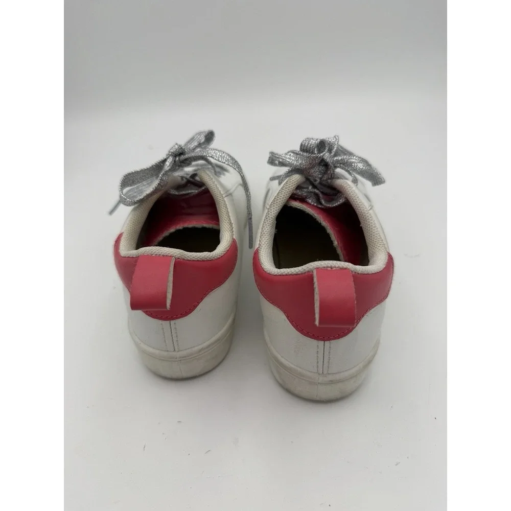 Rouge Helium Girls Size 1 White Sneakers Silver Star Pink Metallic Laces.   1796
